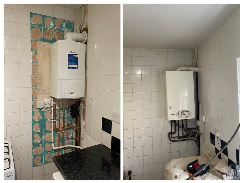 Boiler installation comparison, before and after replacement