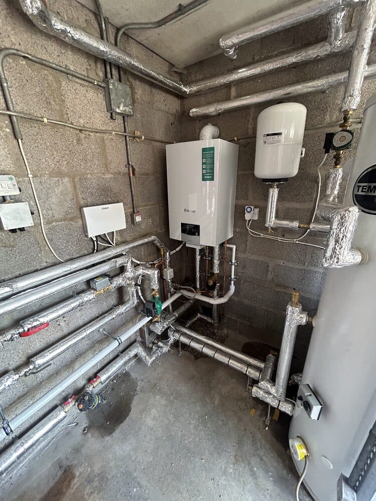 Twin boiler installation in a commercial plant room